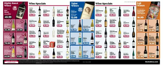 Roche Bros weekly ad week 41 Page 6: Argyle Pinot Noir €22,99, Three Pears Pinot Grigio €9,99