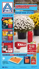 ALDI folder week 43 Pagina 1: Golden Seafood Gerookte zalm €6,58, Grote chrysant €2,99