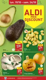 ALDI Dépliant week 43 Pagina 2: Avocat en vrac, origine : Pérou lun. 19/10 - sam. 24/10 -22% 1.00 ALDI PRIX DISCOUNT 1.29