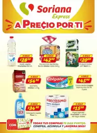 Folleto Soriana Express Página 1: Precíssimo aceite vegetal comestible €28,50, Bimbo Medias Noches €4.290,00