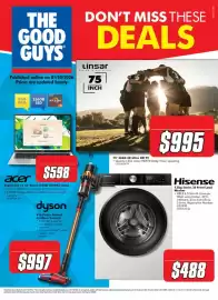 The Good Guys catalogue Page 25: Linsar 75" QLED 4K Ultra HD TV €995,00, Hisense 7.5kg Series 35 Front Load Washer €488,00