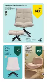 Leen Bakker folder week 42 Pagina 18: Draaifauteuil en hocker Clayton €149,00, Fauteuil Daan €149,00