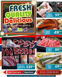 Super Save catalogue Page 8: Smoked Cheese Russians €49,99, Frozen Baby Hake €69,99