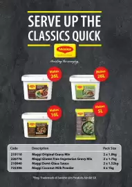 Bestway leaflet Page 8: SERVE UP THE CLASSICS QUICK Maggi Original Gravy 1.8kg Makes 26-31 Litres Demi Glace Sauce Mix Maggi