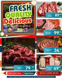 Super Save catalogue Page 1: Spicy/Mild Sausages €99,99, Beef Brisket €89,99