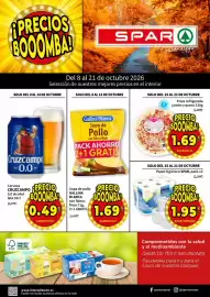 Folleto SPAR Página 1: Pizza refrigerada jamón y queso €1,69, Gallina Blanca sopa de pollo con fideos finos €1,69