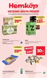 Hemköp reklamblad vecka 42 Sida 1: Kycklingbröstfilé €59,95, Zoéga kaffe €110,00