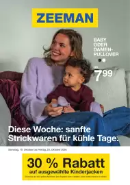 Zeeman Prospekt Seite 1: ZEEMAN BABY ODER DAMEN- PULLOVER ab 799 Diese Woche: sanfte Strickwaren für kühle Tage. Samstag