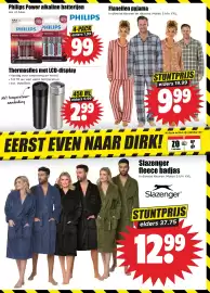 Dirk folder week 42 Pagina 24: Flanellen pyjama €9,99, Thermosfles met LCD-display €2,99