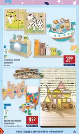 ALDI folder | Speelgoed Special Pagina 13: Stapelbaar houten speelgoed €3,99, Houten sensorische bouwstenen €9,99