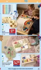 ALDI folder | Speelgoed Special Pagina 7: Houten Montessori bord €5,99, Montessori educatief houten speelgoed €14,99