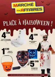 Catalogue Marché aux Affaires page 1: Toile d araignée avec 10 araignées €4,99, Seau a bonbons €1,49