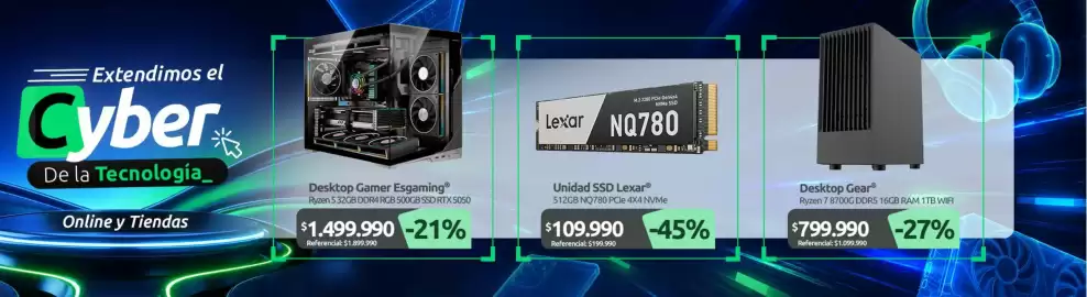 Catálogo PC Factory Página 5: Desktop gear ryzen 7 8700g ddr5 16gb 1tb wifi €799.990,00, Desktop gamer €1.499.990,00