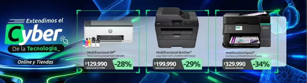 Catálogo PC Factory Página 7: Epson - ecotank l6370 wifi-direct €329.990,00, Brother - multifuncional €199.990,00