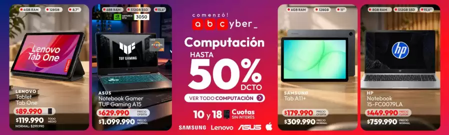 Catálogo Abc Página 8: Asus - notebook gamer tuf gaming a15 €629.990,00, Samsung - tab a11+ €179.990,00