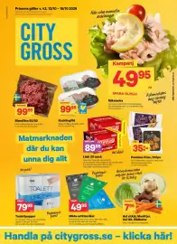 City Gross reklamblad Sida 1: Skånemejerier milda ostklassiker €49,95, Fixa toalettpapper €79,95