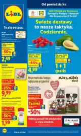 Lidl gazetka tydzień 42 Strona 1: Mleko UHT zambrowskie 3,2% €1,99, Maliny €4,99