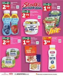 Topaz gazetka tydzień 42 Strona 24: Owsianka Coś na Ząb z truskawkami Kupiec €1,69, Jogurt pitny Skyr Mlekovita €3,99