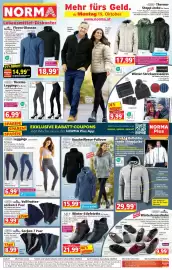 Norma Prospekt woche 43 Seite 1: Ronley Vollfrottee-socken €9,99, Ellenor Leggings "Space Dyed" €6,99