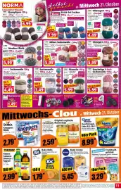 Norma Prospekt woche 43 Seite 11: Kuschelige 6-fach Sockenwolle Lumi €5,99, Filzwolle €5,99