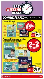 Kruidvat folder week 42 Pagina 32: Pampers bigpack en keysize luiers en luierbroekjes €71,58, Pampers XXL-pack €65,00