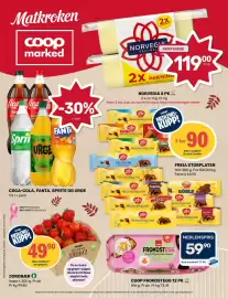 Coop Marked kundeavis uke 42 Side 1: Coop jordbær €49,90, Coca-Cola, Fanta, Sprite og Urge