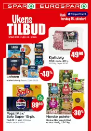 Spar kundeavis uke 42 Side 1: Pepsi Max/Solo Super 15-pk €99,00, Norske poteter