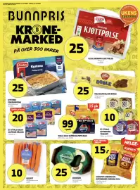 Bunnpris kundeavis uke 42 Side 1: ET UTVALG GO'MORGEN-YOGHURT €10,00, GILDE SKINNFRI KJØTTPØLSE €25,00