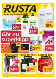 Rusta reklamblad vecka 42 Sida 1: Pyjamasbyxa i flanell €74,50, Coca-Cola Original och Zero €44,90