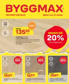 Byggmax kundeavis uke 42 Side 1: Laminatgulv 8 mm 1-stav Madrid Oak €143,20, Laminatgulv 10 mm 1-stav Elba Oak Beige €167,20