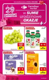 Carrefour gazetka tydzień 42 Strona 1: Winogrona białe €5,99, Jogurt, kefir do picia* ACTIVIA €1,00