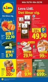 Lidl reklamblad vecka 43 Sida 1: Gurka €8,90, Lidl deluxe fröfralla €20,00