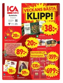 ICA Nära reklamblad vecka 42 Sida 1: Ungnötslever €59,00, Scan benfri kotlett, karré €35,00