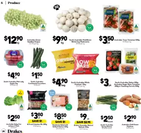 Drakes catalogue week 42 Page 6: South Australian Qukes €3,00, Australian Truss Tomatoes €3,50