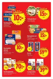 Nya Pulsen reklamblad vecka 42 Sida 12: Milay mortadella skivad €10,00, Dardanel tonfisksallad €10,00