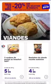 Catalogue Picard page 19: Boulettes de viande recette suédoise €4,99, COLONA 2 cordons de poulet au beaufort AOP* €5,99