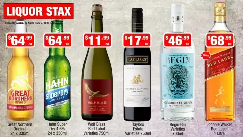 Liquor Stax catalogue week 41 Page 1: Wolf Blass Red Label Varieties €11,99, Taylors Estate Varieties €17,99