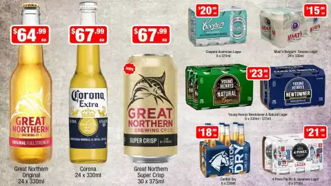 Liquor Stax catalogue week 41 Page 3: Great Northern Original €64,99, Corona €67,99