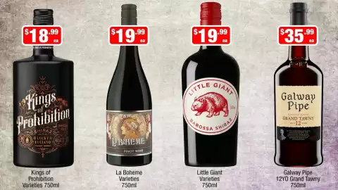 Liquor Stax catalogue week 41 Page 7: Galway Pipe 12YO Grand Tawny €35,99, La Boheme Pinot Noir Varieties €19,99