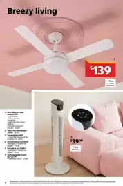 ALDI catalogue week 43 Page 8: 8 Breezy living 96 24 A LED Ceiling Fan with Remote $139 • 132cm blade • Timer function • 6