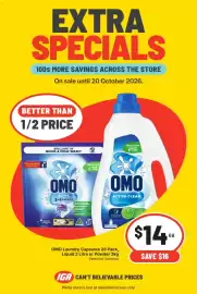 IGA catalogue week 42 Page 3: OMO Laundry Capsules 28 Pack, Liquid 2 Litre or Powder 2kg Selected Varieties €14,00