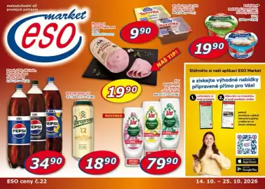 ESO MARKET leták Strana 1: Pepsi, 7UP, Mirinda, Mountain Dew různé druhy €34,90, President delikátní tvaroh €19,90