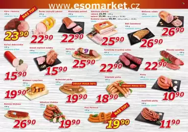 ESO MARKET leták Strana 2: Paní Párková €19,90, Balaton klobása €26,90