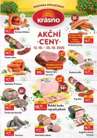 MP Krásno leták Strana 1: Šunková cihla €12,50, Vepřová kýta bez kosti €105,00