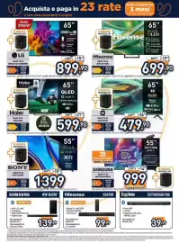 Volantino Unieuro Pagina 3: Hisense SMART TV 4K MINI LED 65Q8S €699,90, Hisense sub senza fili €99,99