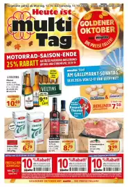 Multi Markt Prospekt woche 42 Seite 1: RAMAZZOTTI Kräuterlikör €8,79, BauernGut Schweinenacken €3,99