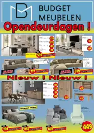 Budget Meubelen folder Pagina 1: Relax met schommel €858,00, Dressoir + vitrine + tafel €599,00