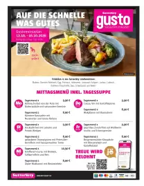 Sutterlüty Flugblatt Seite 8: AUF DIE SCHNELLE WAS GUTES Gustomenüplan 12.10. - 16.10.2026 Montag bis Freitag, 11 bis 14 Uhr