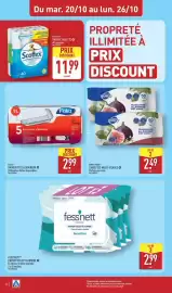 Catalogue ALDI semaine 43 page 28: POWER FORCE LINGETTES MULTI-USAGES €2,49, FESS'NETT PAPIER TOILETTE HUMIDE €2,99