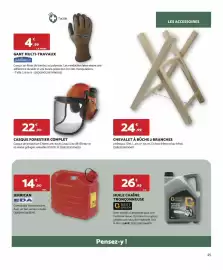 Catalogue Bricomarché page 25: Eda - compatible hydrocarbures €14,90, Dim - chevalet à bûche 2 branches €24,99